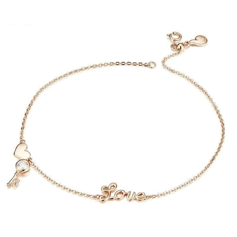 Key Heart Silver Anklet